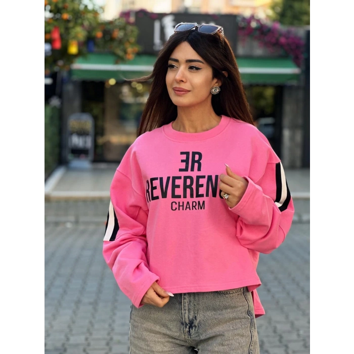 PEMBE ÖRGÜ GARNİLİ SWEATSHİRT