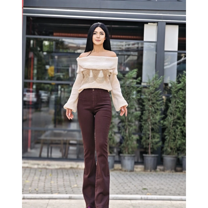 PENSLİ YÜKSEK BEL KAHVE PANTOLON