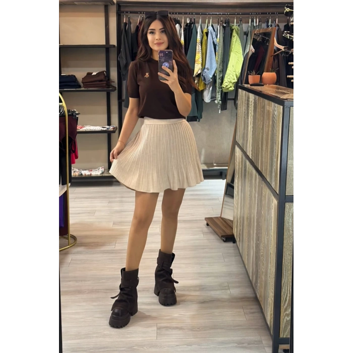 PİLELİ ETEK İÇİ ŞORT DETAYLI