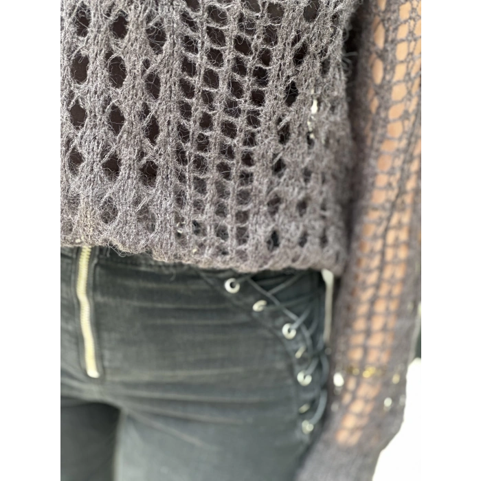 POLO YAKA TAŞ DÜĞMELİ AJURLU TRİKOKAZAK ANTRASİT