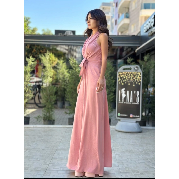 PUDRA BELİ BAĞLAMA DETAY ELBİSE