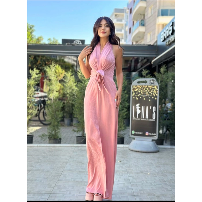 PUDRA BELİ BAĞLAMA DETAY ELBİSE