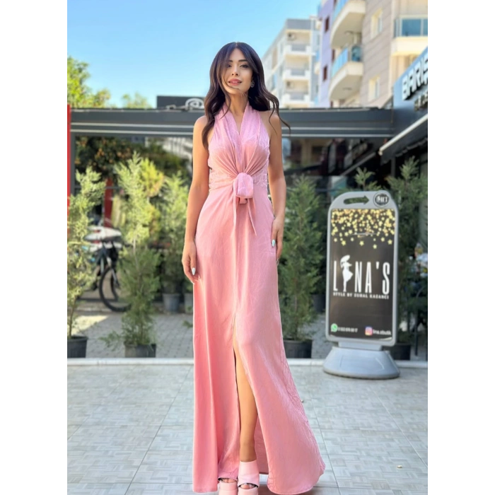 PUDRA BELİ BAĞLAMA DETAY ELBİSE