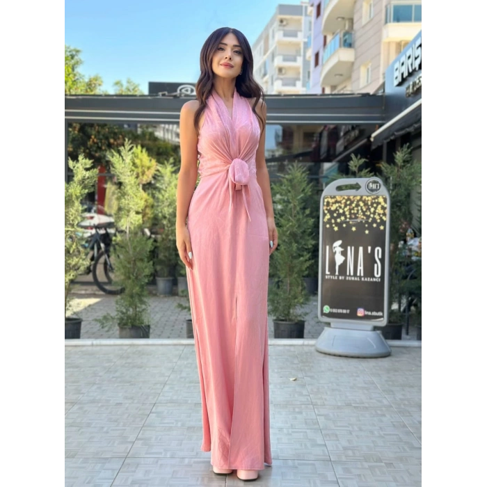 PUDRA BELİ BAĞLAMA DETAY ELBİSE