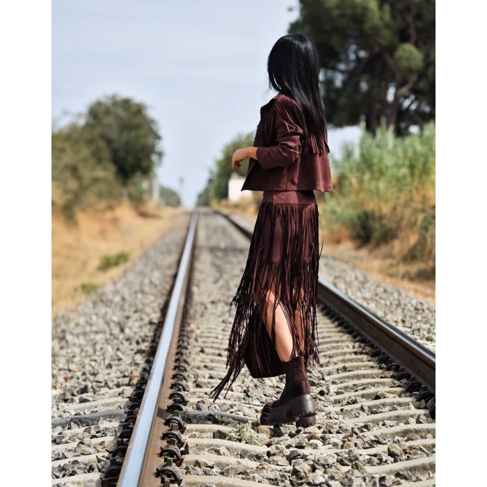 PÜSKÜLLÜ ACI KAHVE SÜET CEKET