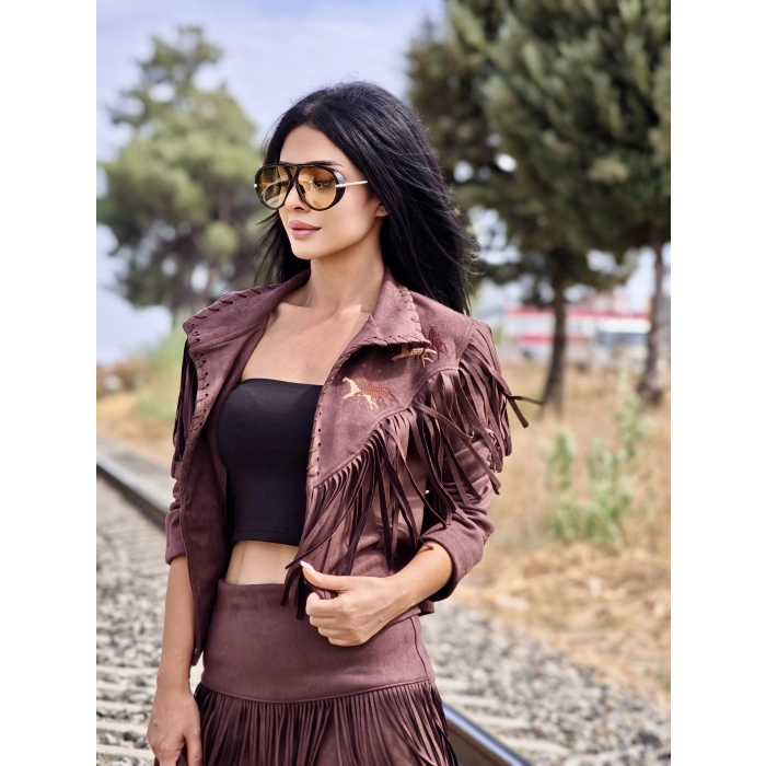 PÜSKÜLLÜ ACI KAHVE SÜET CEKET