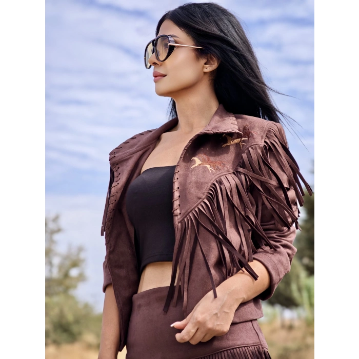 PÜSKÜLLÜ ACI KAHVE SÜET CEKET