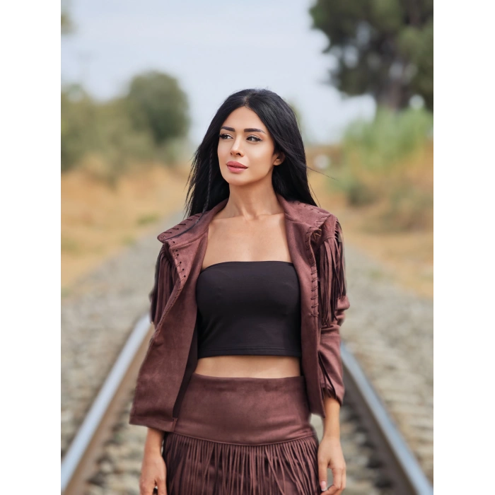 PÜSKÜLLÜ ACI KAHVE SÜET CEKET