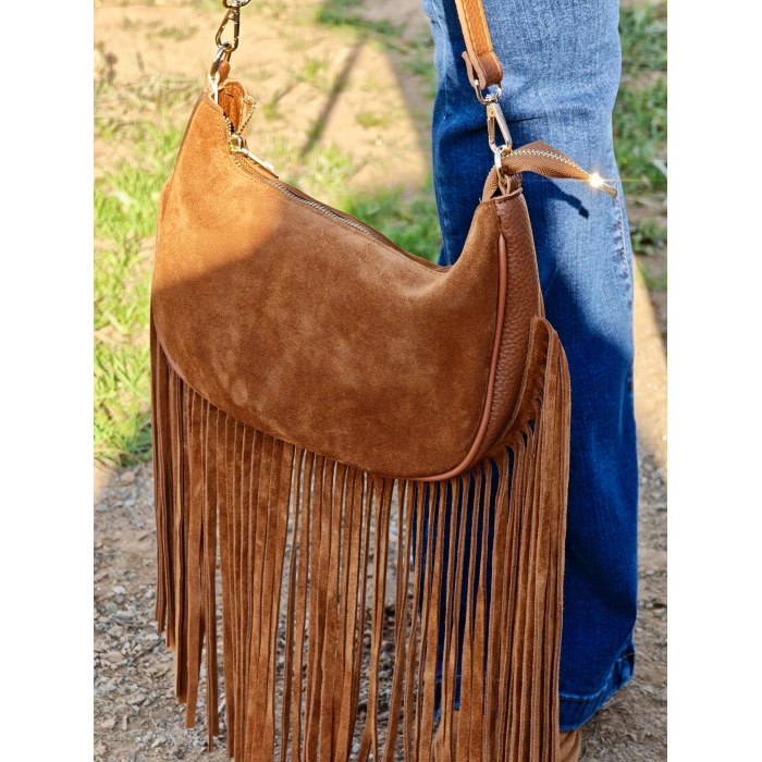 PÜSKÜLLÜ SÜET ÇANTA