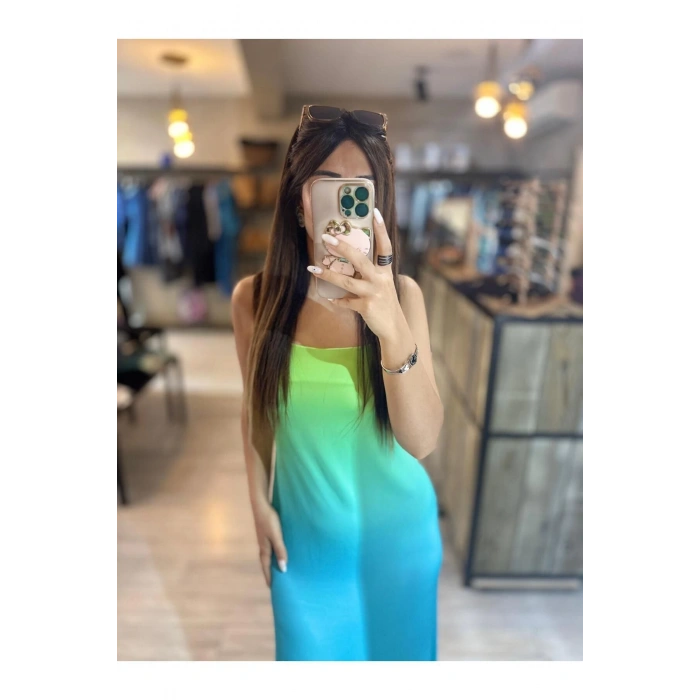 RENK GEÇİŞLİ SATEN ELBİSE