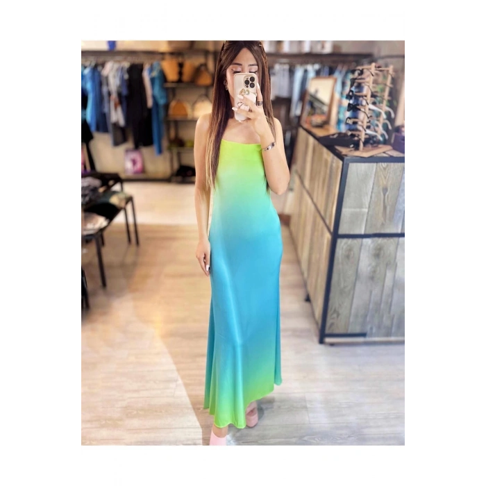 RENK GEÇİŞLİ SATEN ELBİSE