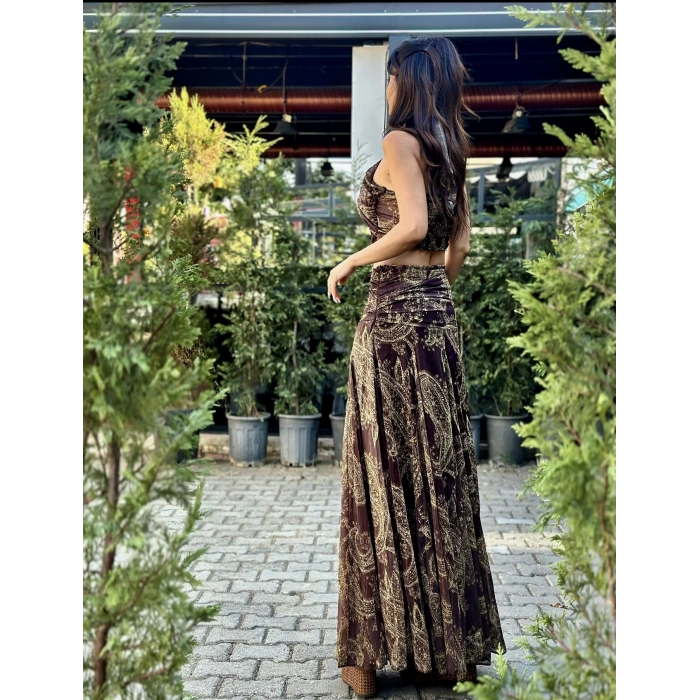 ŞAL DESEN ETEK CROP TAKIM