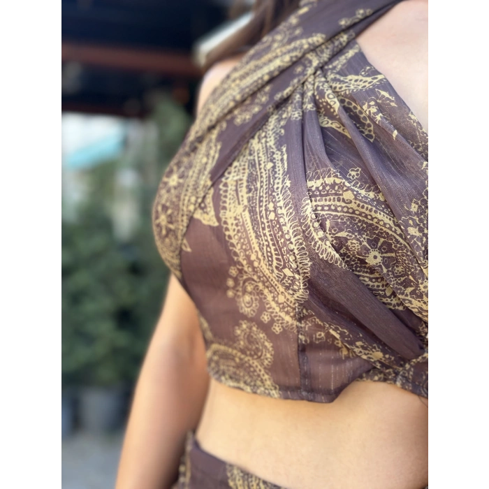 ŞAL DESEN ETEK CROP TAKIM