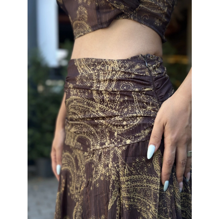 ŞAL DESEN ETEK CROP TAKIM