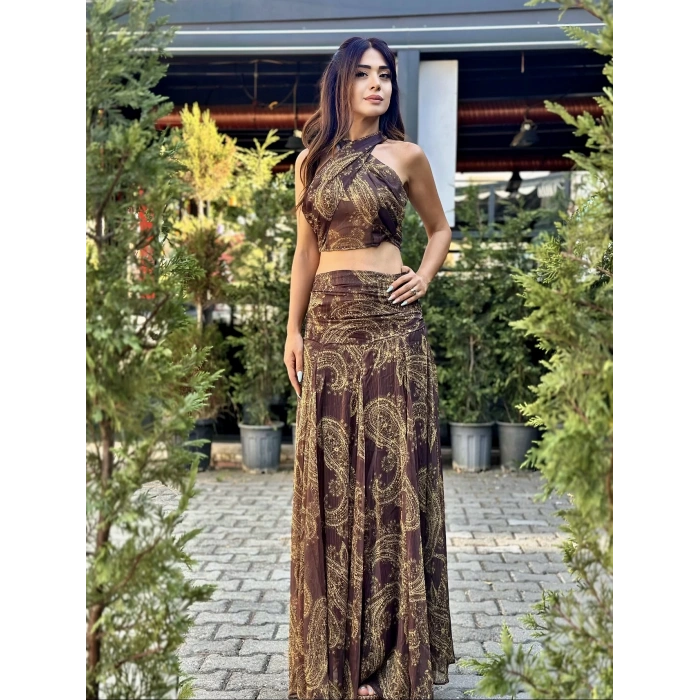 ŞAL DESEN ETEK CROP TAKIM