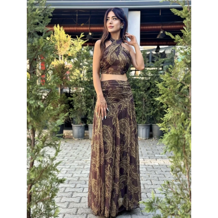 ŞAL DESEN ETEK CROP TAKIM