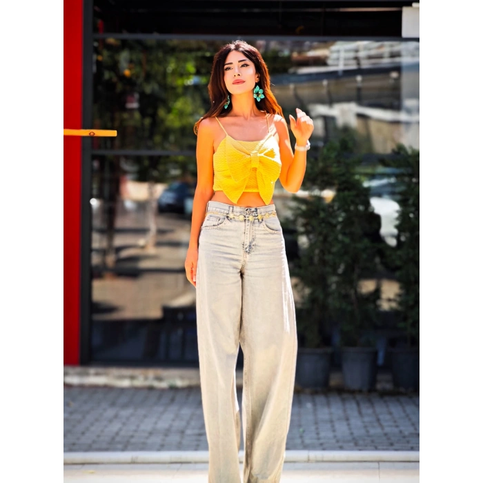 SARI FİYONKLU TRİKO CROP