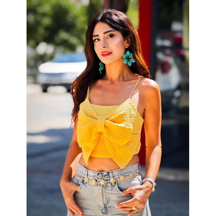 SARI FİYONKLU TRİKO CROP