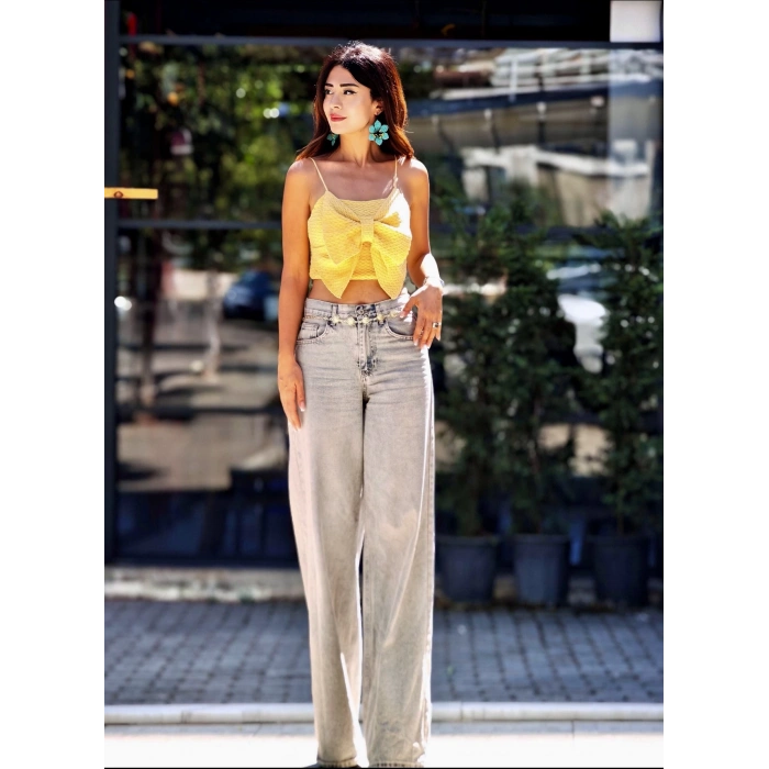 SARI FİYONKLU TRİKO CROP