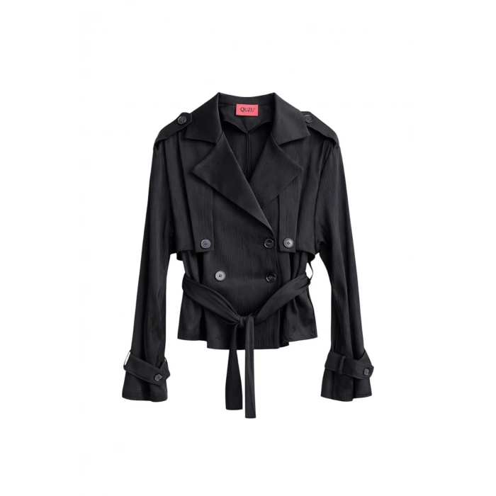 SATEN DOKULU KISA TRENCHCOAT