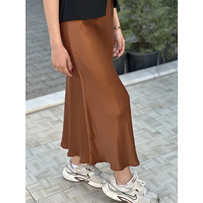 SATEN KAHVERENGİ ETEK