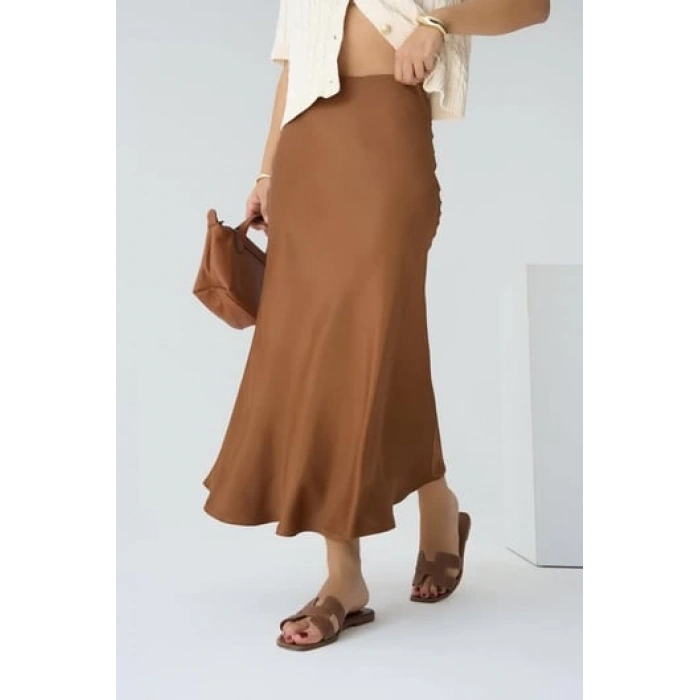 SATEN KAHVERENGİ ETEK