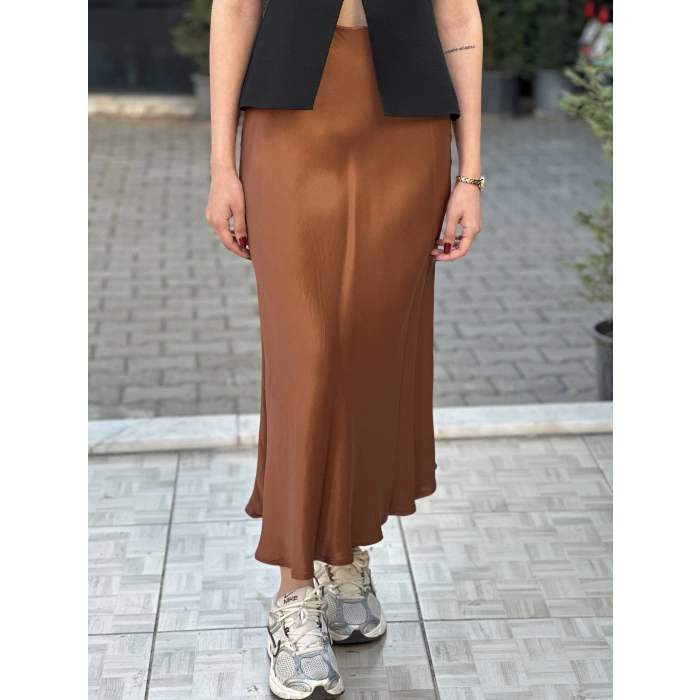 SATEN KAHVERENGİ ETEK