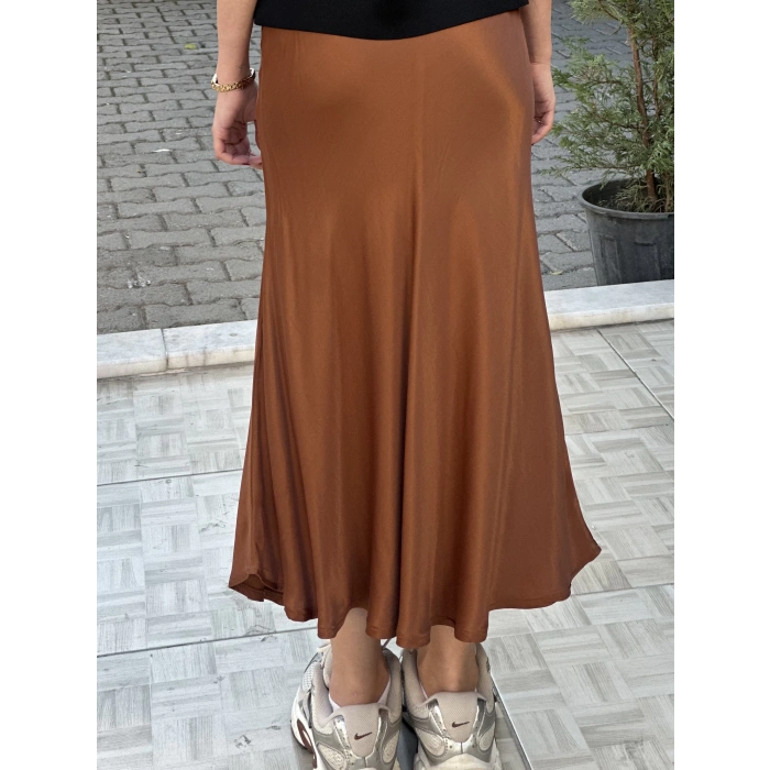 SATEN KAHVERENGİ ETEK