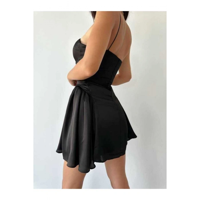 SATEN SİYAH MİNİ ELBİSE