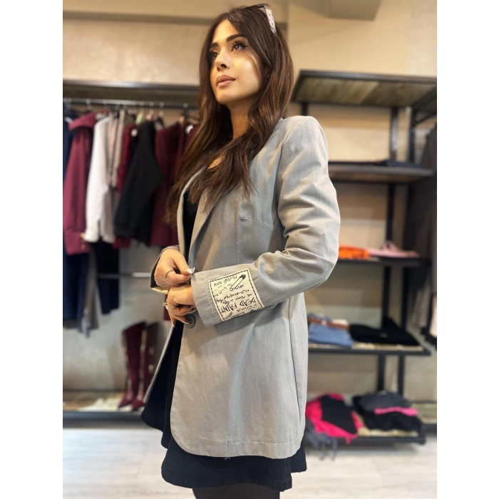 SHE GRİ BASKILI BLAZER CEKET