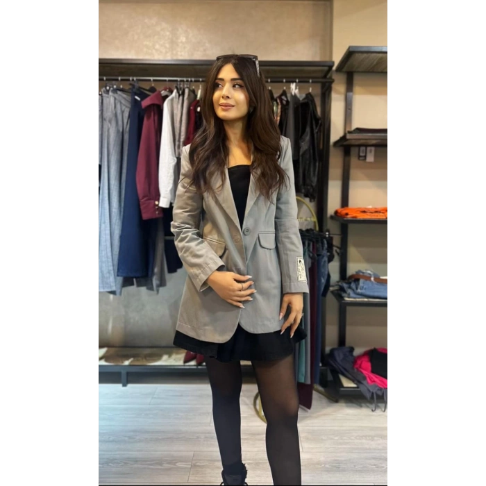 SHE GRİ BASKILI BLAZER CEKET