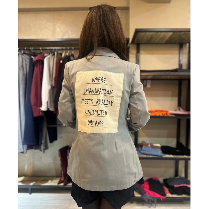SHE GRİ BASKILI BLAZER CEKET