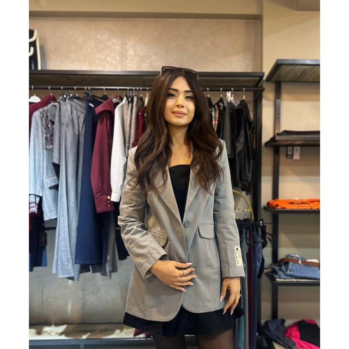 SHE GRİ BASKILI BLAZER CEKET