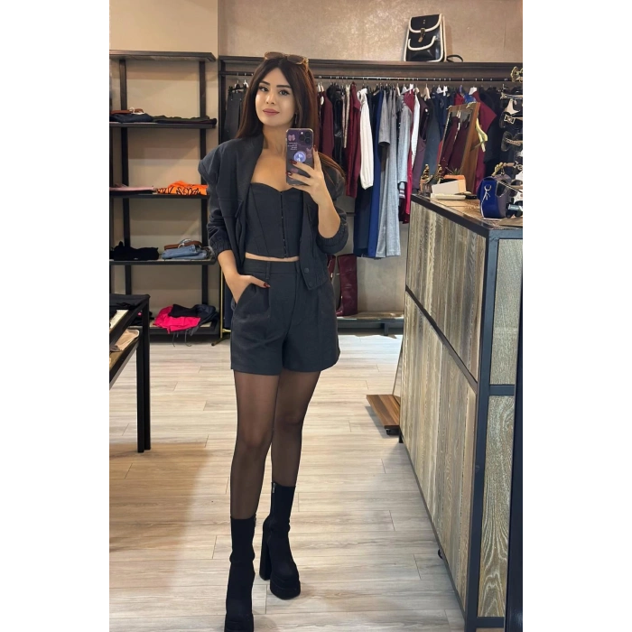 SİMLİ DOKU ANTRASİT CEKET