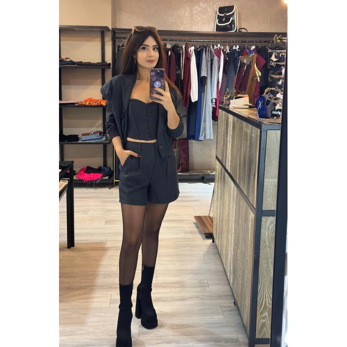 SİMLİ DOKU ANTRASİT ŞORT