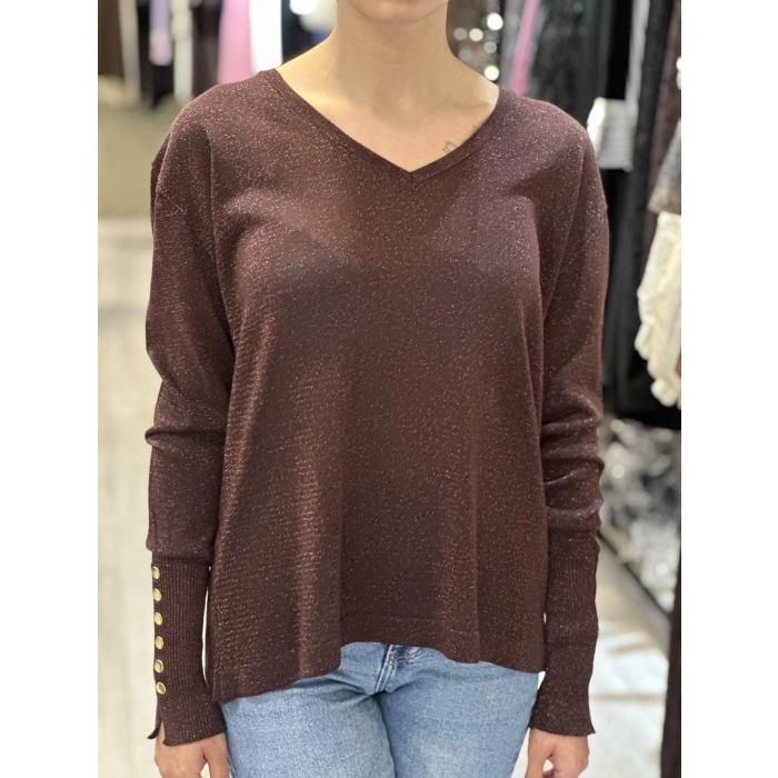 SİMLİ KAHVE KOL DÜĞMELİ BLUZ