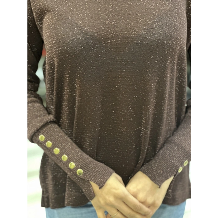 SİMLİ KAHVE KOL DÜĞMELİ BLUZ