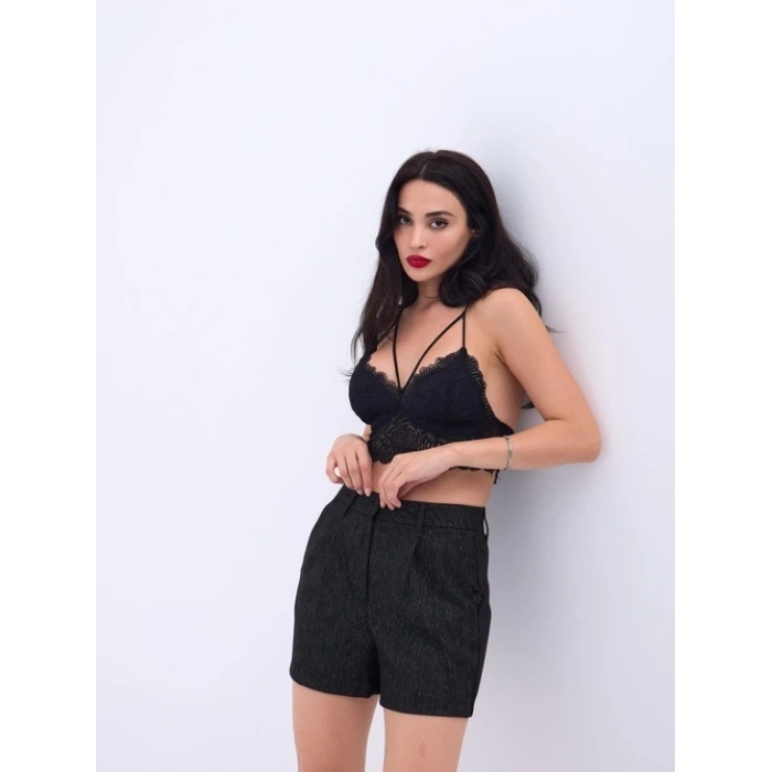 SİMLİ SİYAH ŞORT