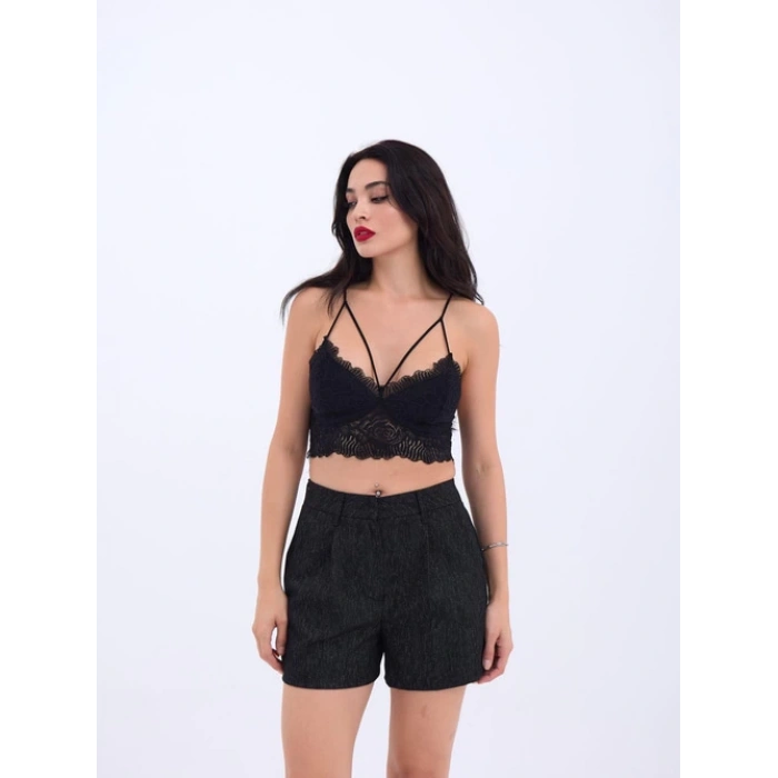 SİMLİ SİYAH ŞORT