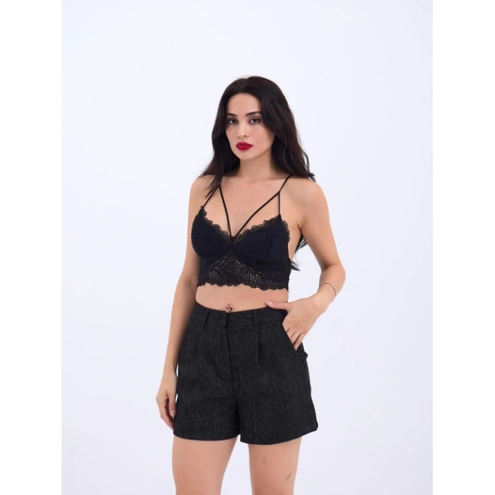 SİMLİ SİYAH ŞORT