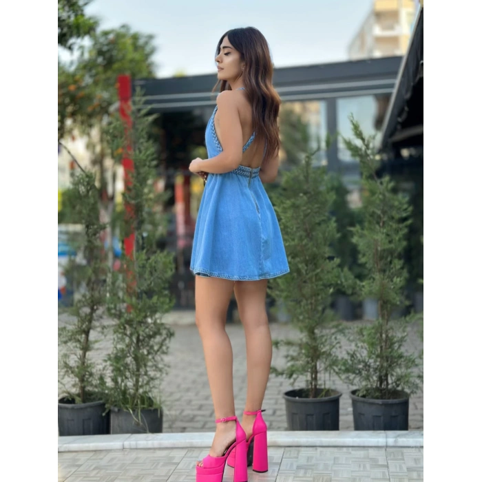 SIRT DEKOLTELİ JEAN ELBİSE