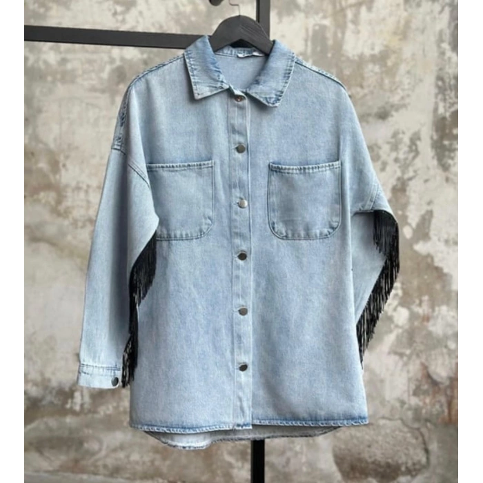 SIRTI KALPLİ TAŞ İŞLEMELİ KOT CEKET