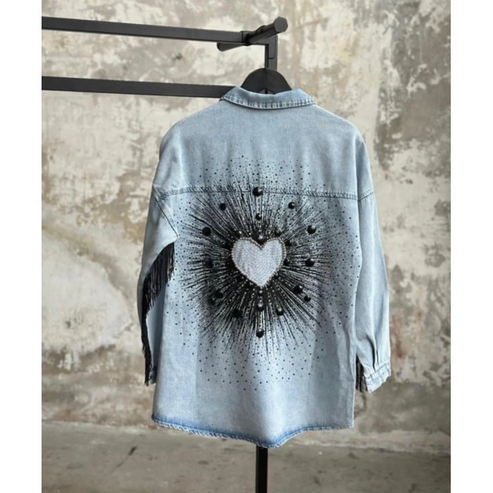 SIRTI KALPLİ TAŞ İŞLEMELİ KOT CEKET