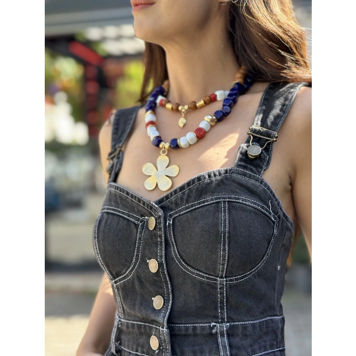 SİYAH ASKILI JEAN ELBİSE