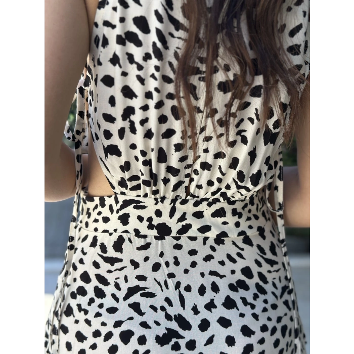 SİYAH BEYAZ UZUN ELBİSE