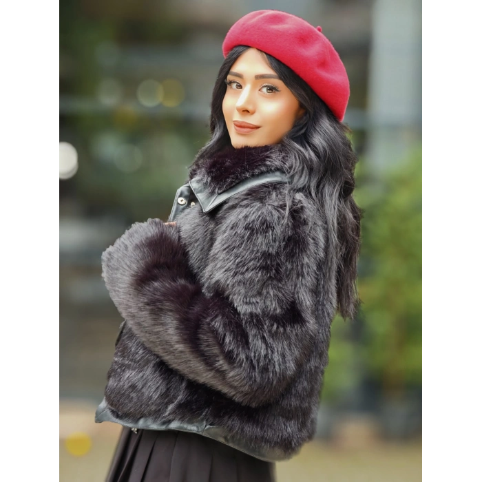 SİYAH DERİ DETAY KÜRK CEKET