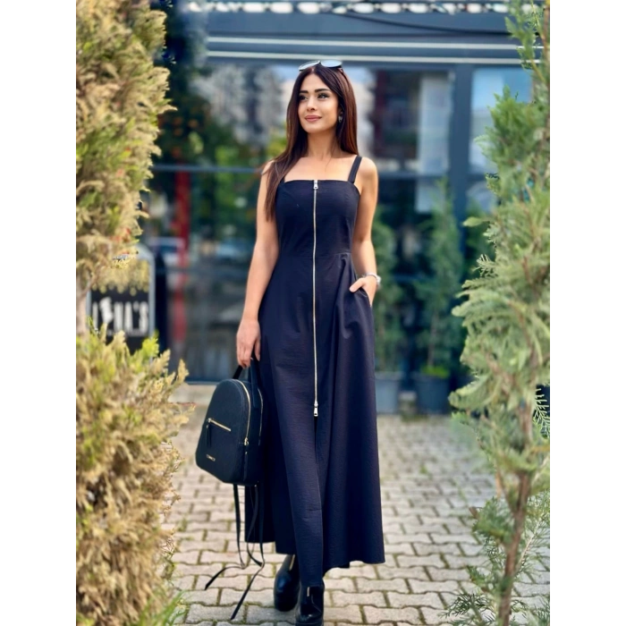 SİYAH FERMUARLI KLOŞ ELBİSE