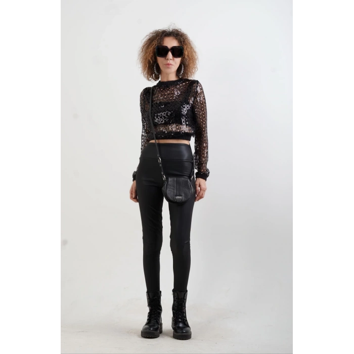 Siyah File Crop Bluz