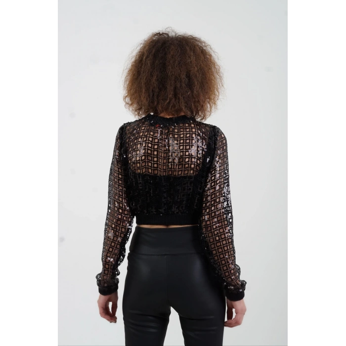 Siyah File Crop Bluz