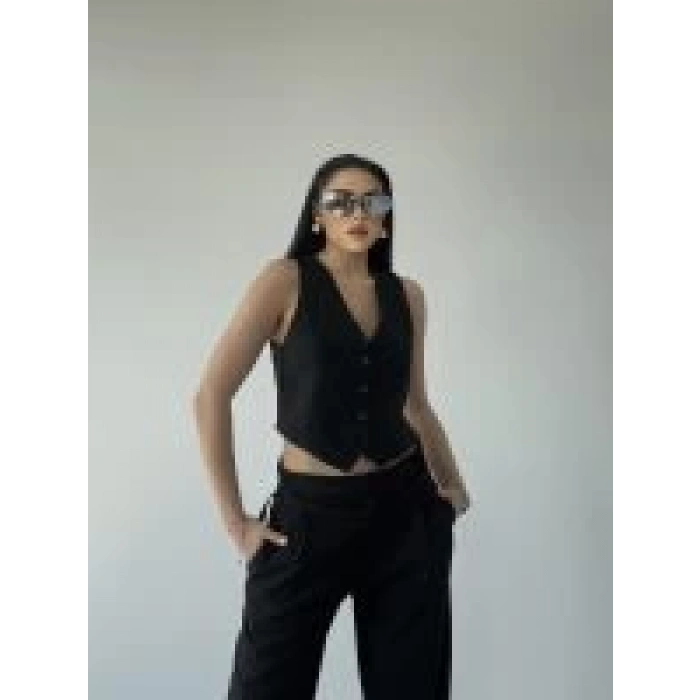 SİYAH  GÜL BROŞ KUMAŞ YELEK